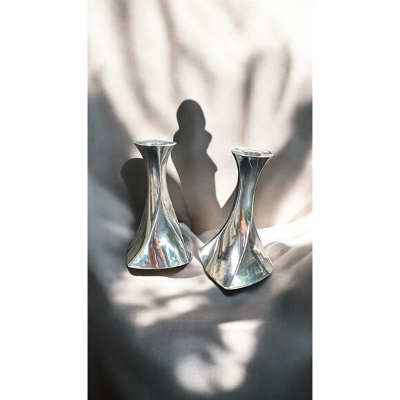 New -Pair Of Lenox Candlestick Silver Tone 8” IN Aero Candle Holder Twisted - Picture 3 of 10